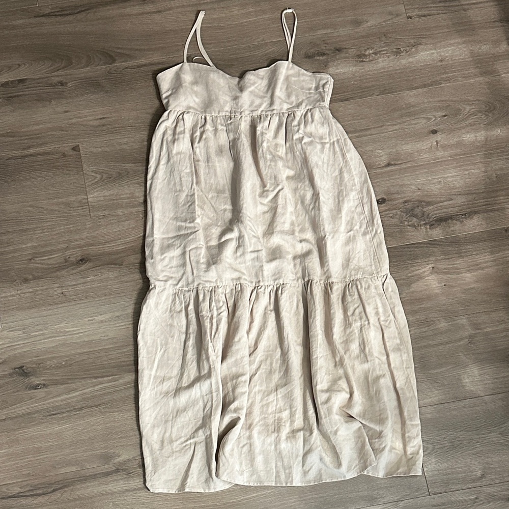 Le Lis Cream LINEN Tiered Spaghetti-Strap Maxi Dress